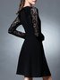 Black Paneled A-line Elegant Midi Dress